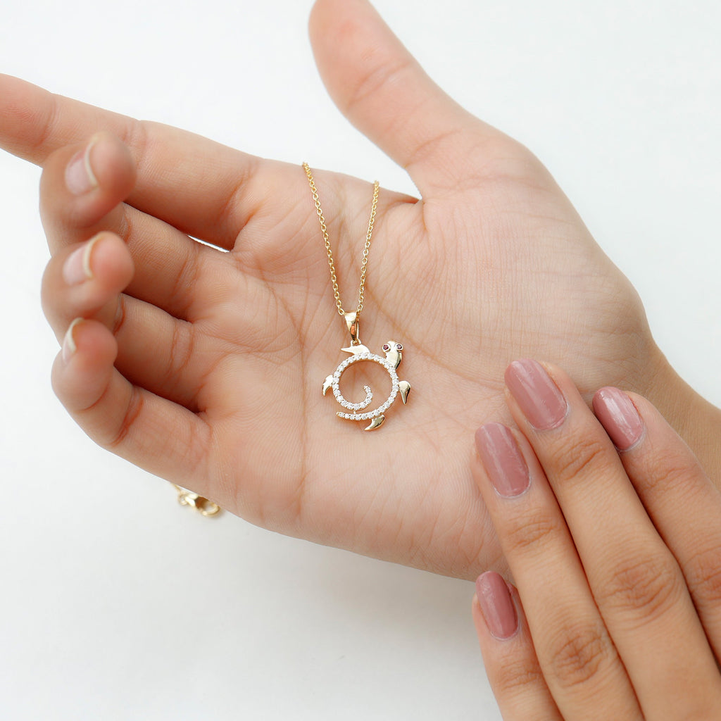 Ruby and Diamond Turtle Necklace With Chain