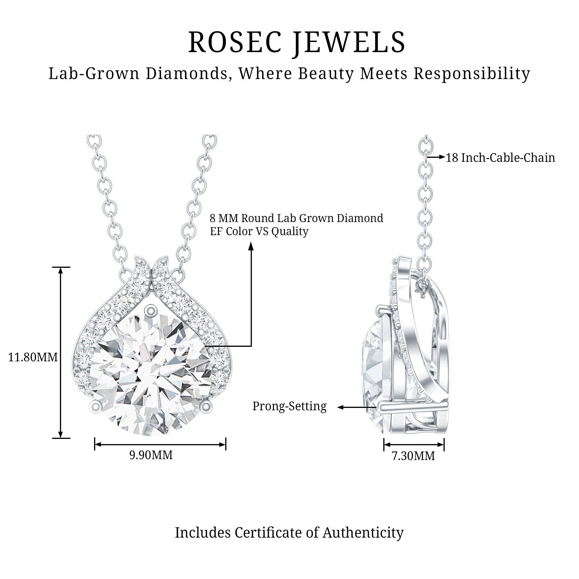Certified 8 MM Round Lab Grown Diamond Bridal Necklace