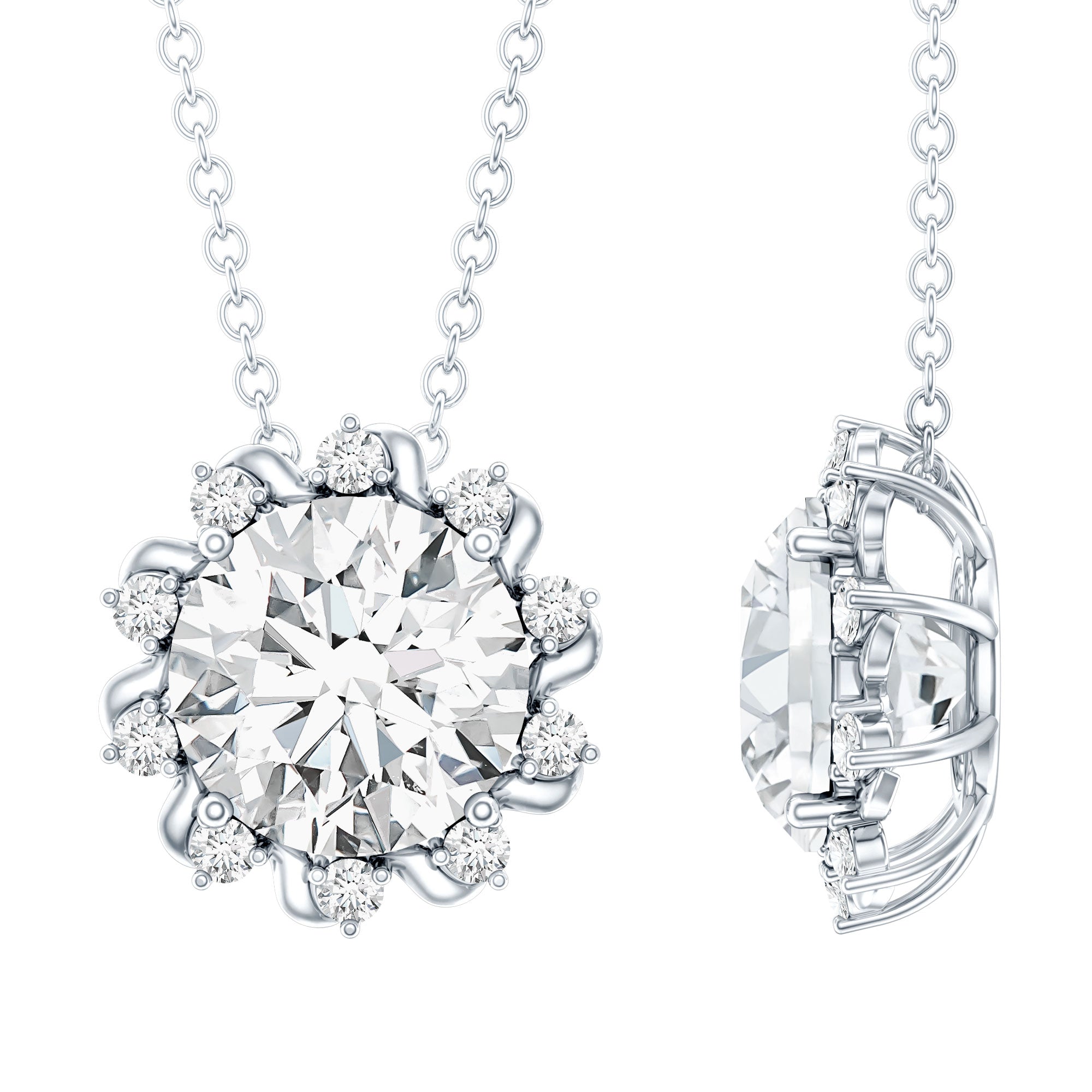 8 MM Round Cut Lab Grown Diamond Starburst Necklace
