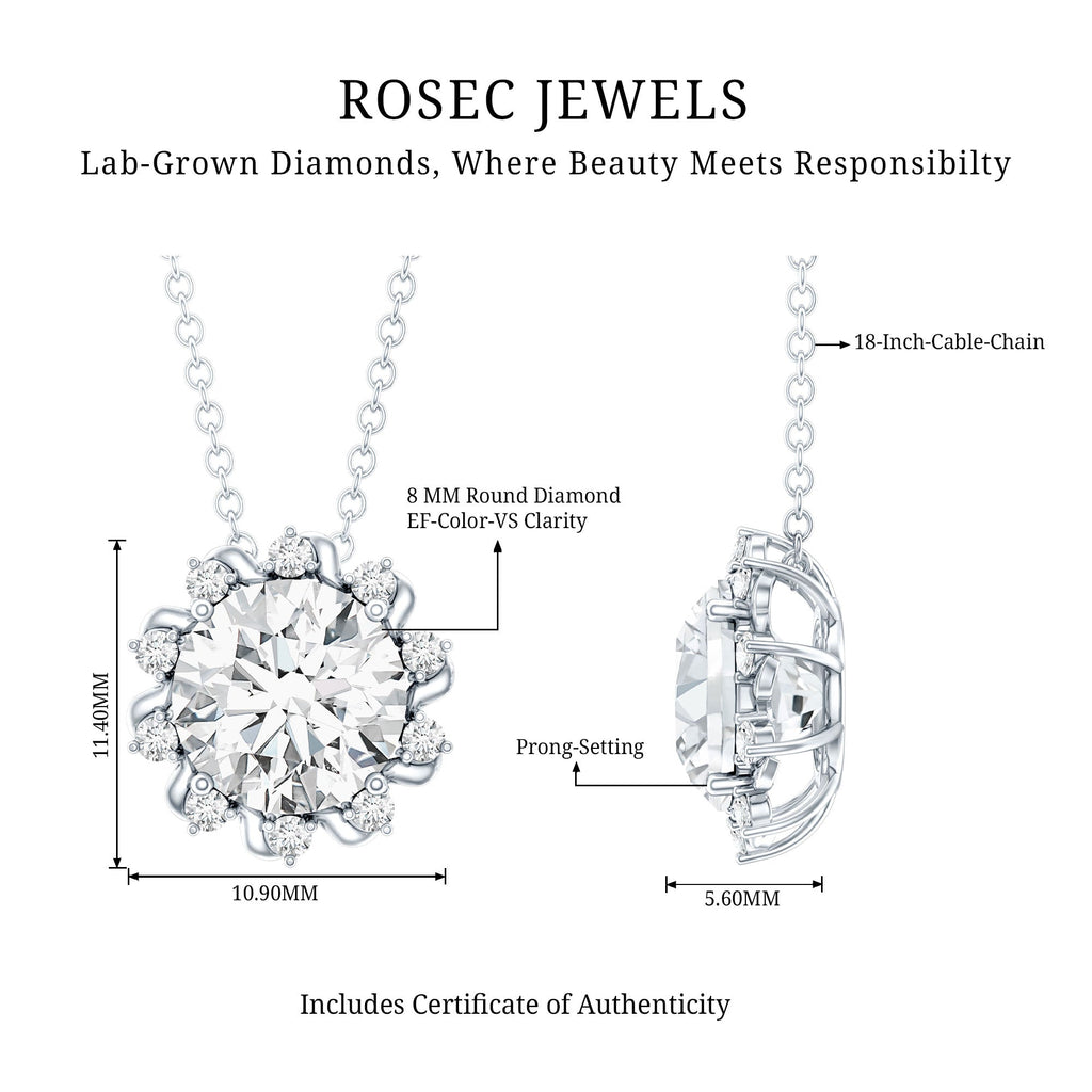 8 MM Round Cut Lab Grown Diamond Starburst Necklace