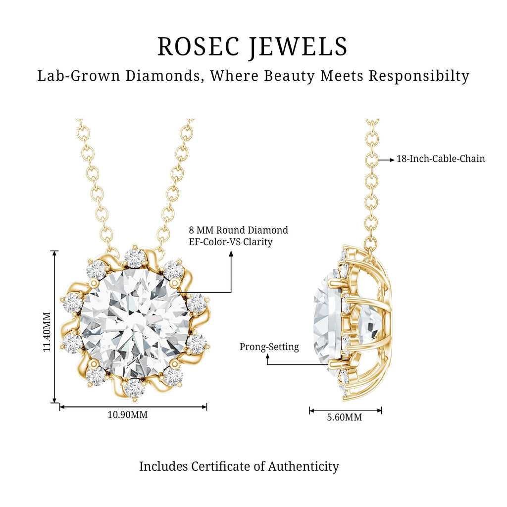 8 MM Round Cut Lab Grown Diamond Starburst Necklace