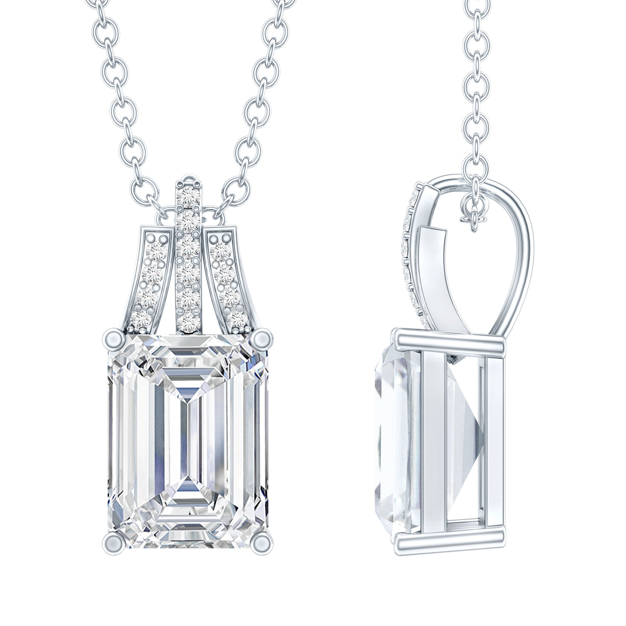 6X8 MM Solitaire Lab Grown Diamond Emerald Cut Necklace