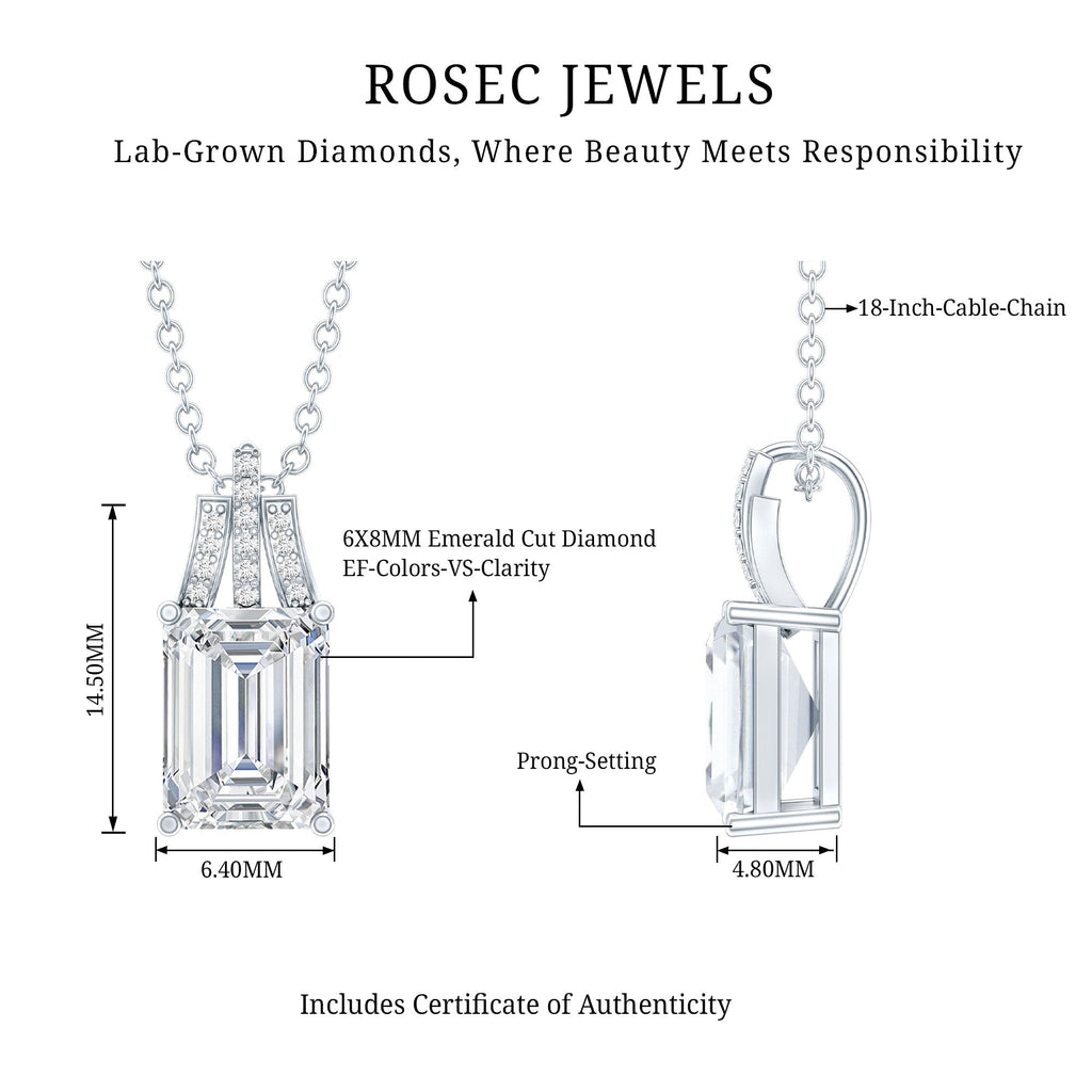 6X8 MM Solitaire Lab Grown Diamond Emerald Cut Necklace