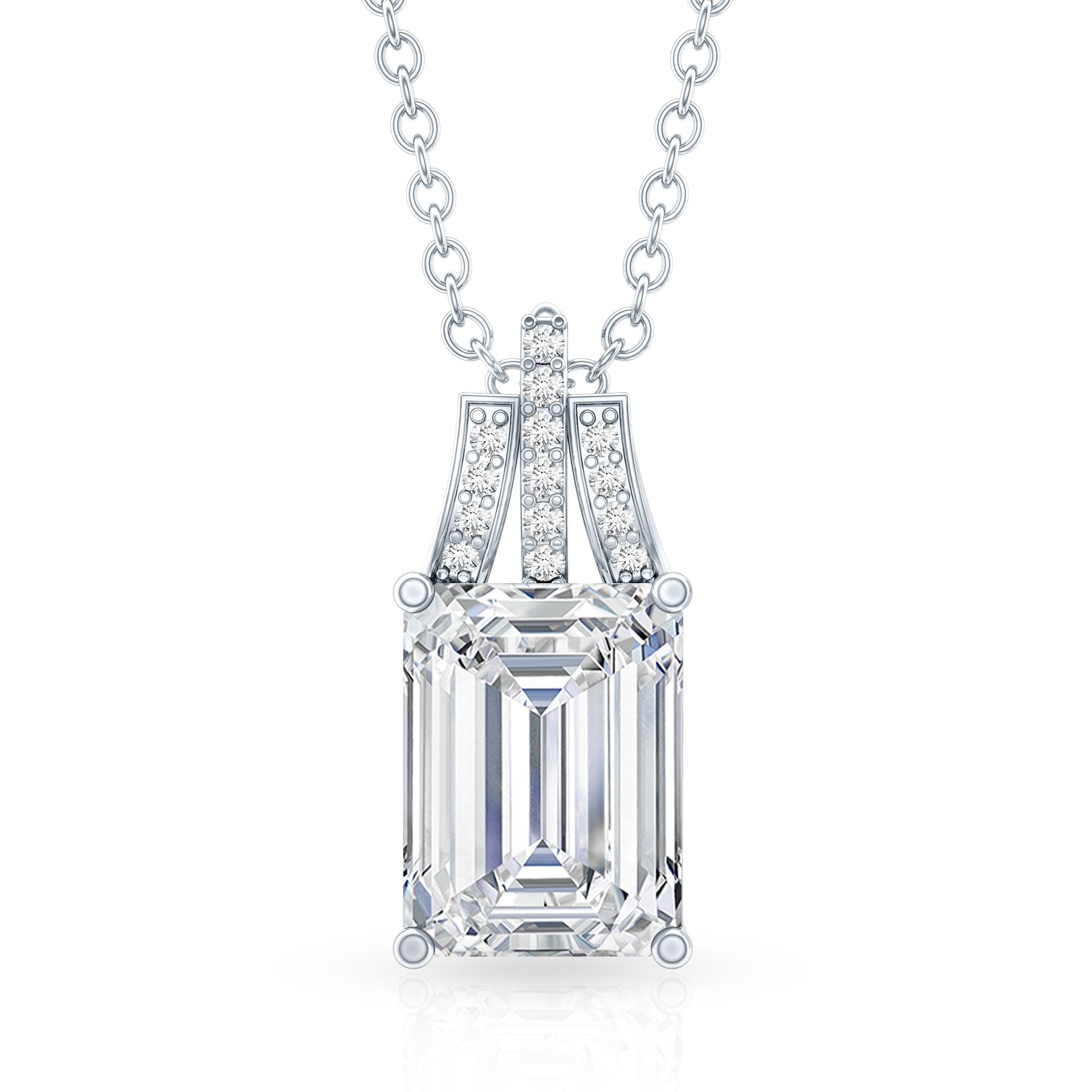 6X8 MM Solitaire Lab Grown Diamond Emerald Cut Necklace