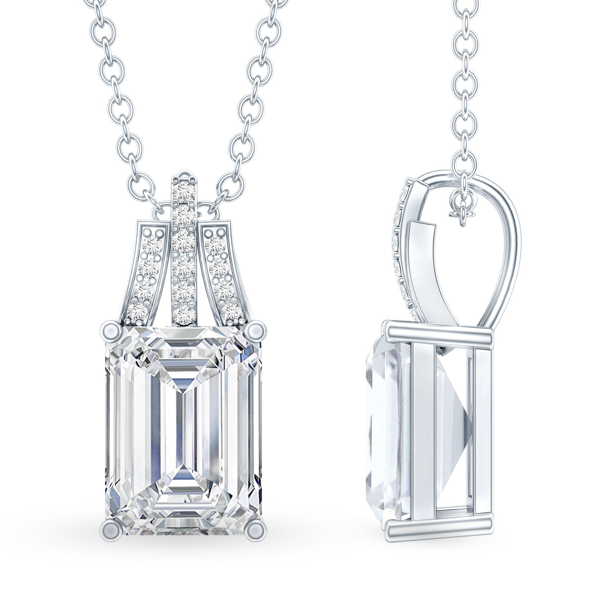 6X8 MM Solitaire Lab Grown Diamond Emerald Cut Necklace