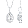 1 Carat Oval Lab Grown Diamond Teardrop Halo Necklace For Women