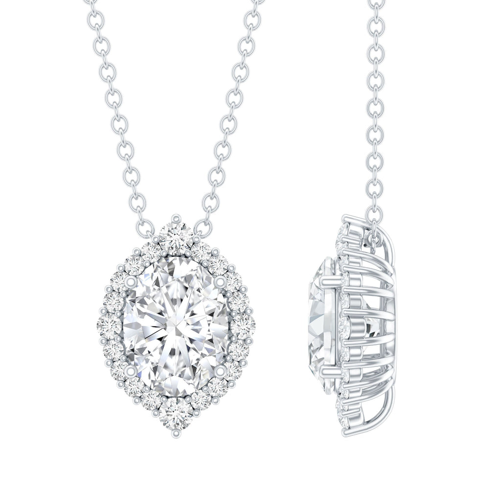 6X8 MM Oval Shaped Lab Grown Diamond Wedding Necklace With Halo