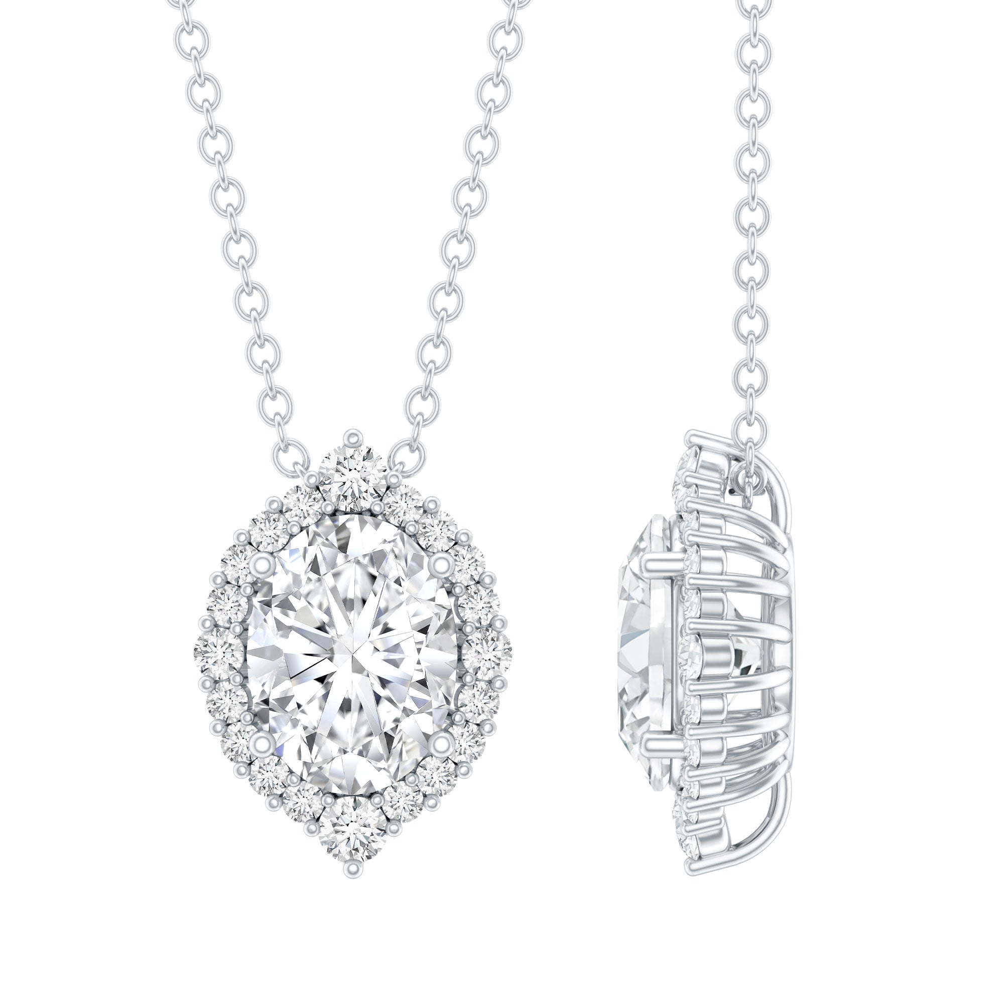 6X8 MM Oval Shaped Lab Grown Diamond Wedding Necklace With Halo