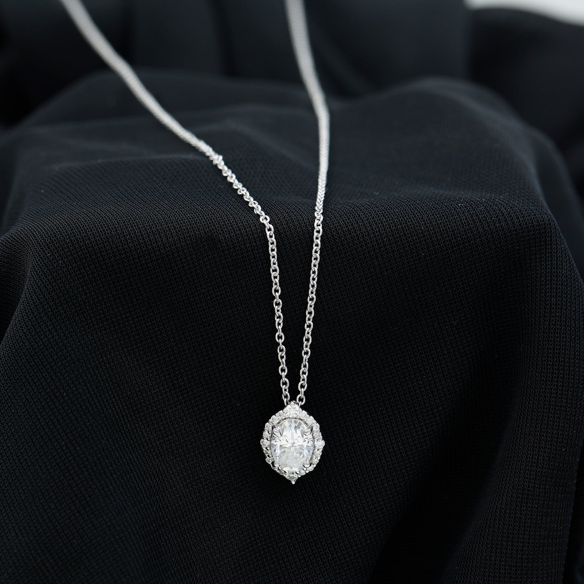 6X8 MM Oval Shaped Lab Grown Diamond Wedding Necklace With Halo