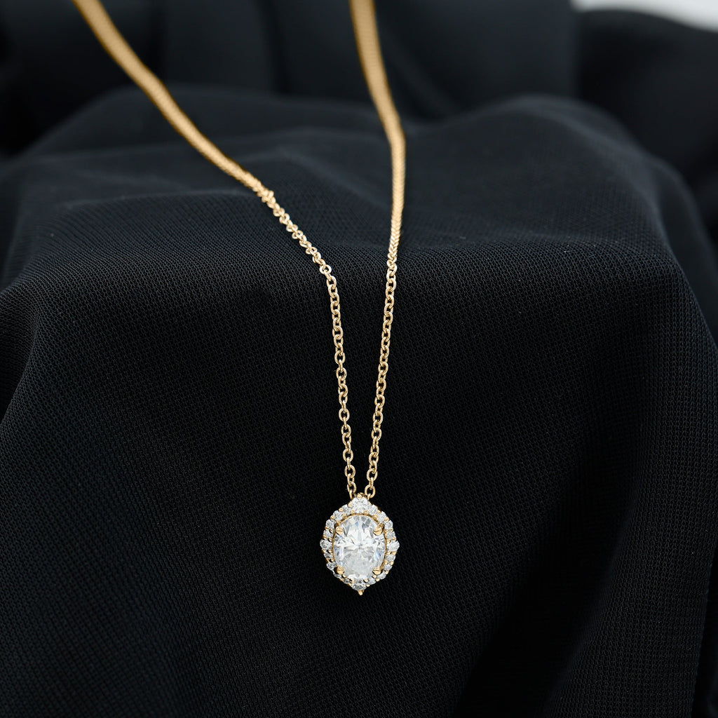 6X8 MM Oval Shaped Lab Grown Diamond Wedding Necklace With Halo