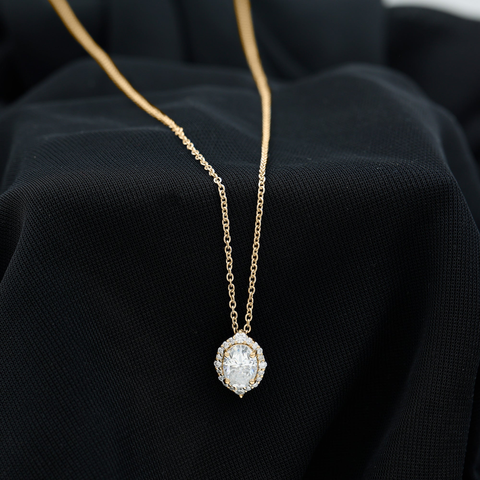 6X8 MM Oval Shaped Lab Grown Diamond Wedding Necklace With Halo