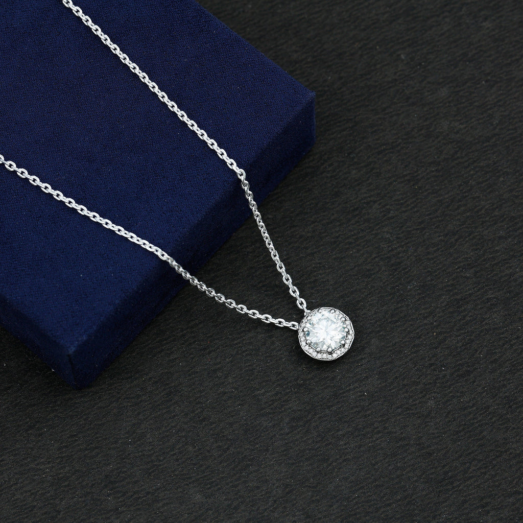 Certified 8 MM Circle Lab Grown Diamond Necklace With Halo