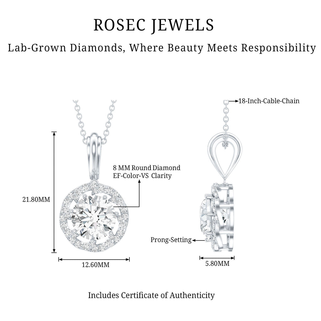Certified 8 MM Lab Grown Diamond Halo Necklace