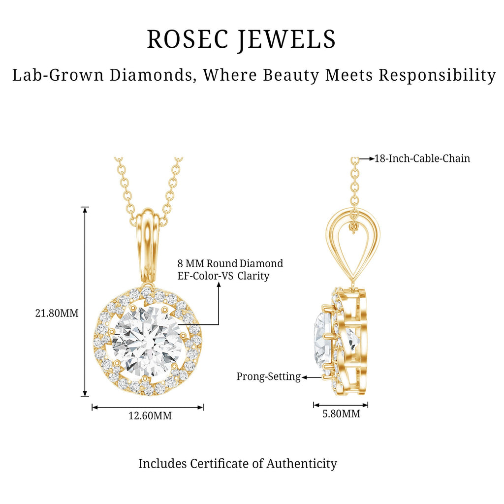 Certified 8 MM Lab Grown Diamond Halo Necklace