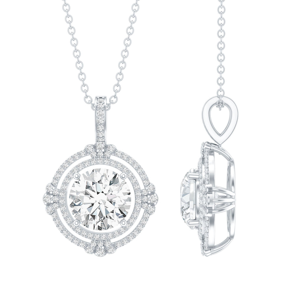 2 Carat Lab Grown Diamond Double Halo Necklace With Decorated Bail
