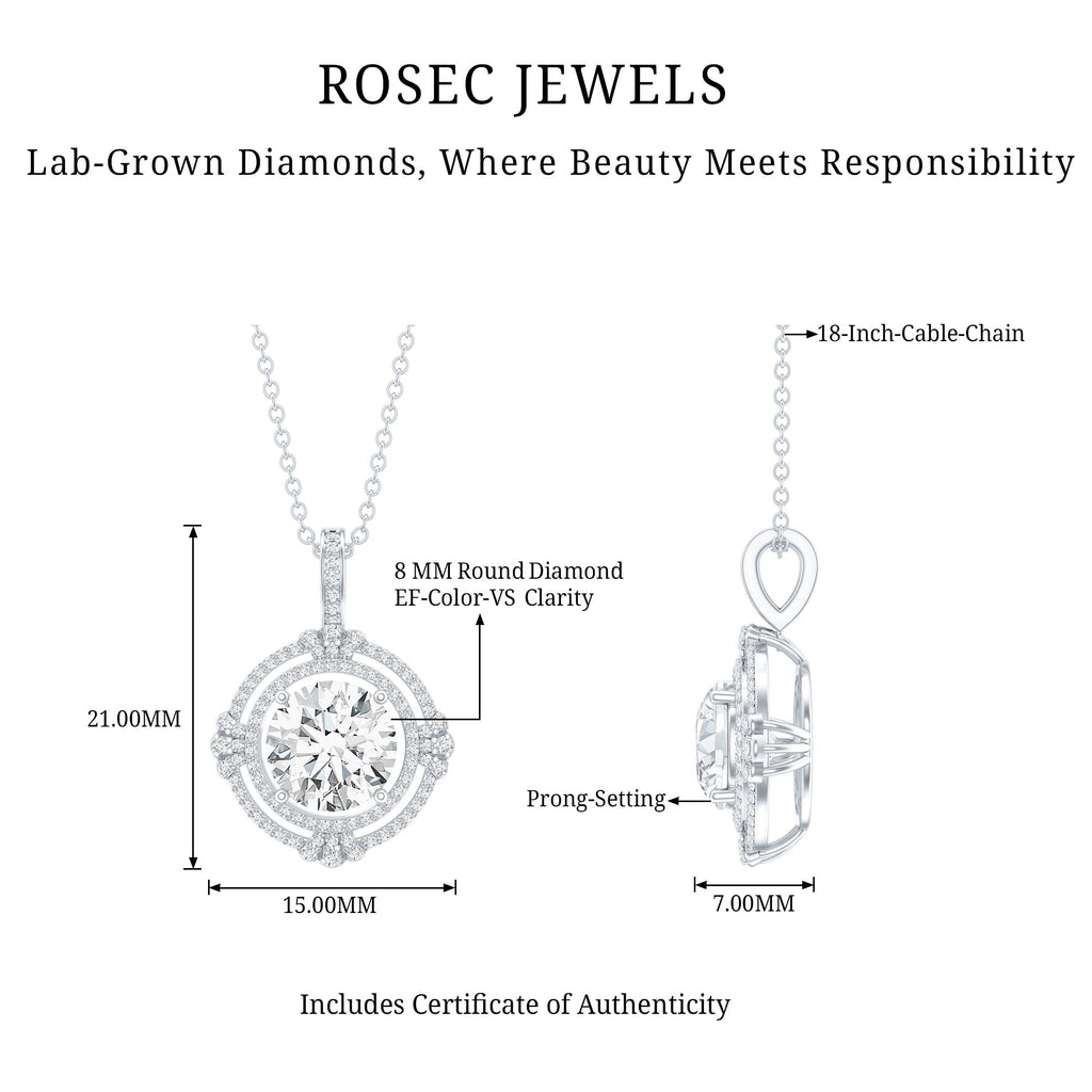 2 Carat Lab Grown Diamond Double Halo Necklace With Decorated Bail