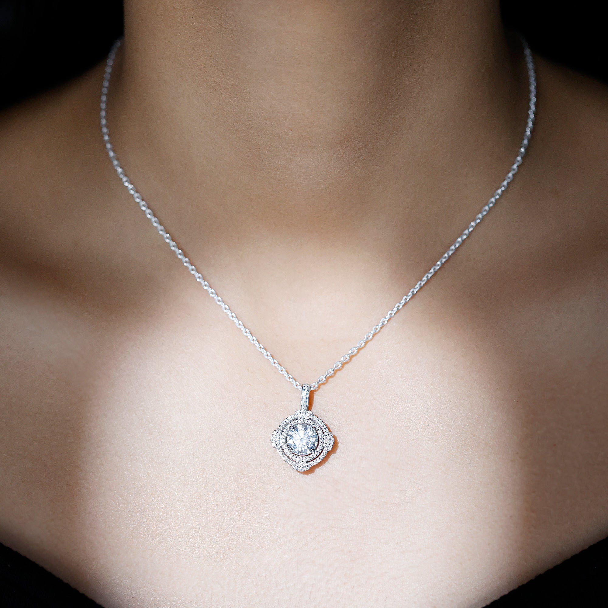 2 Carat Lab Grown Diamond Double Halo Necklace With Decorated Bail