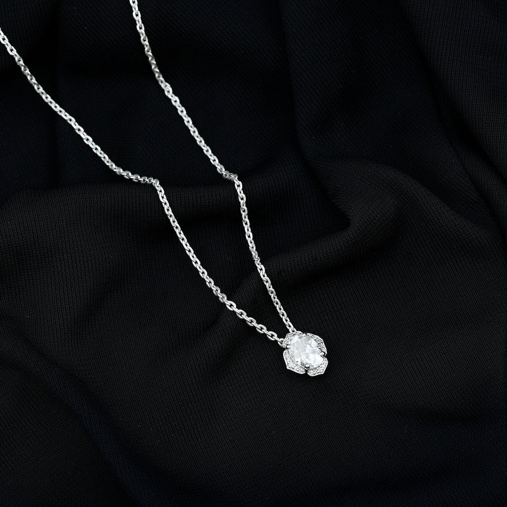 6X8 MM Oval Shape Lab Grown Diamond Vintage Flower Necklace