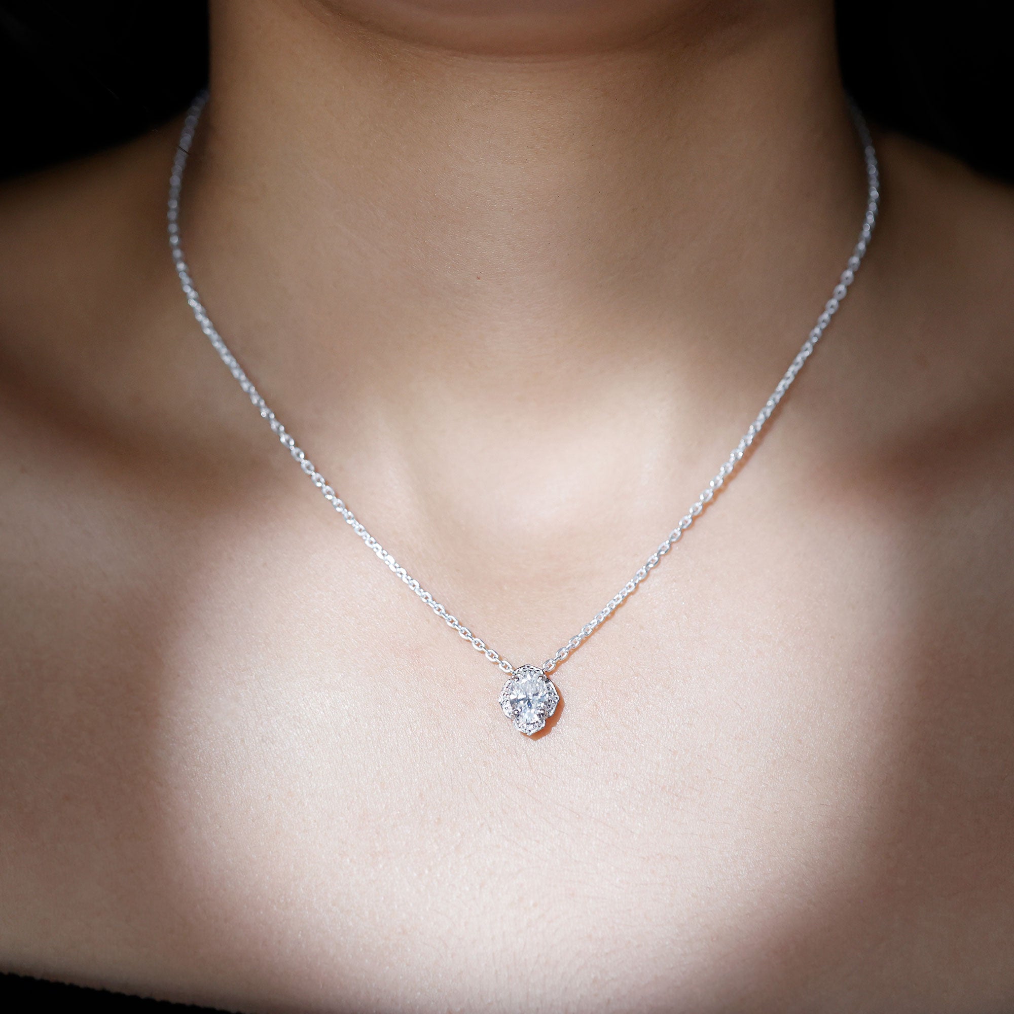 6X8 MM Oval Shape Lab Grown Diamond Vintage Flower Necklace