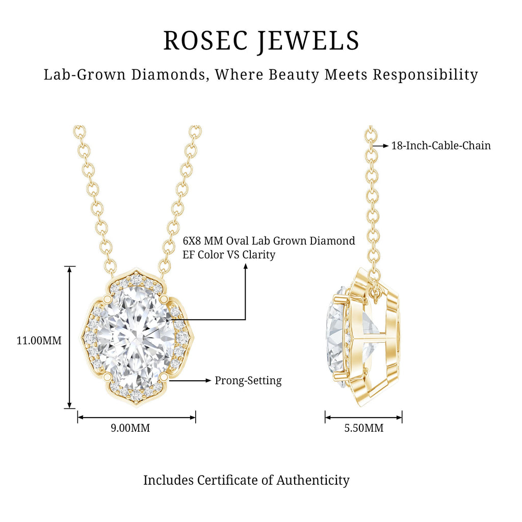 6X8 MM Oval Shape Lab Grown Diamond Vintage Flower Necklace