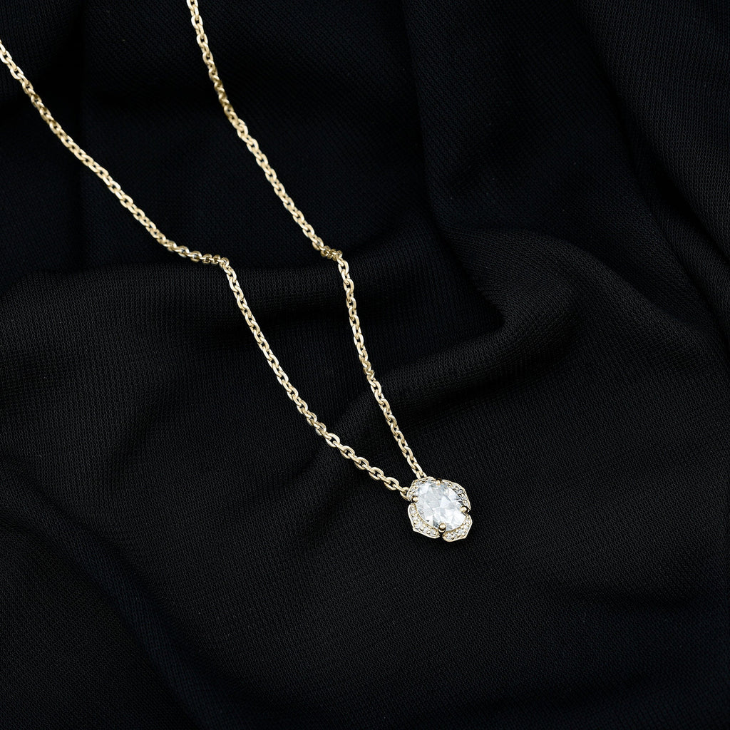 6X8 MM Oval Shape Lab Grown Diamond Vintage Flower Necklace