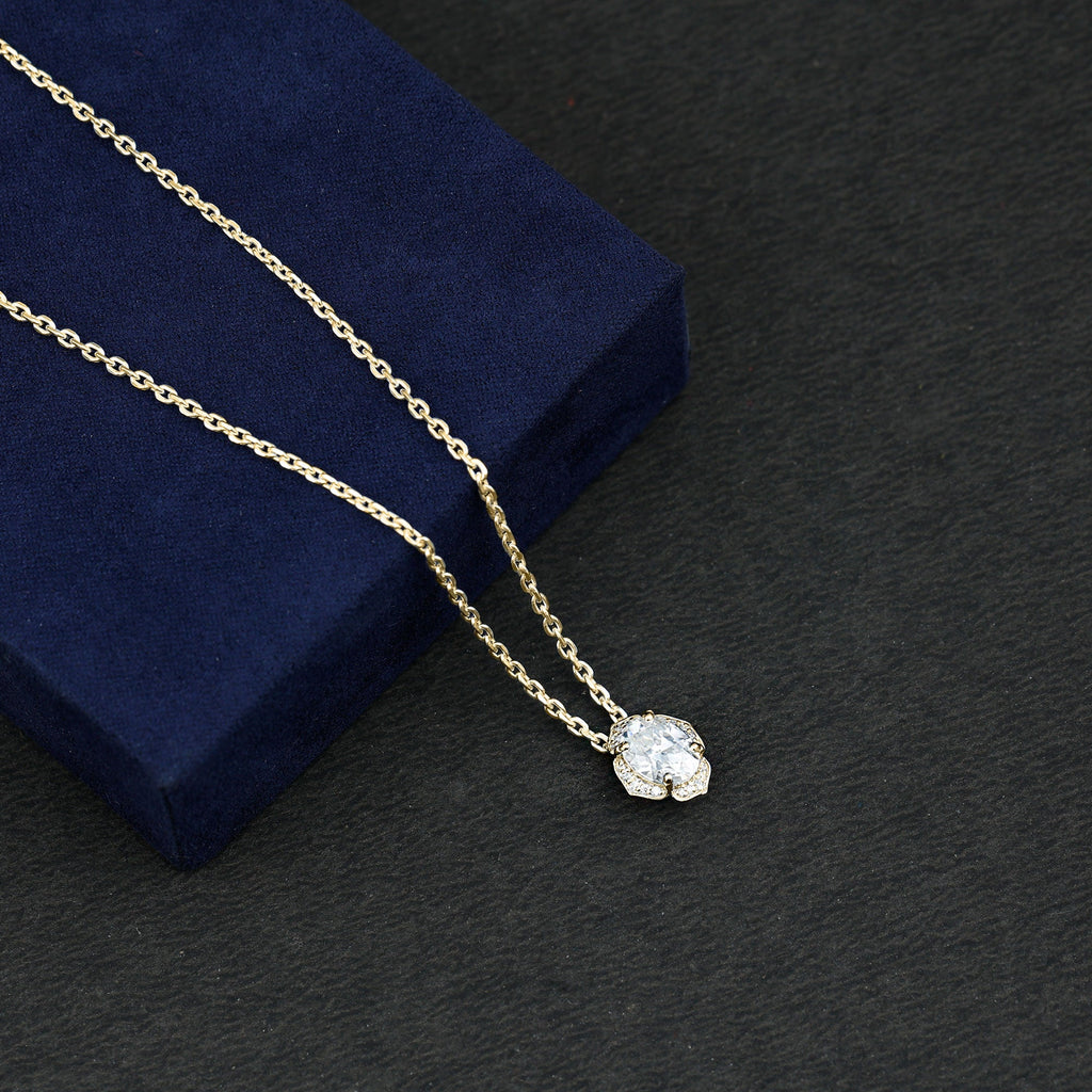 6X8 MM Oval Shape Lab Grown Diamond Vintage Flower Necklace