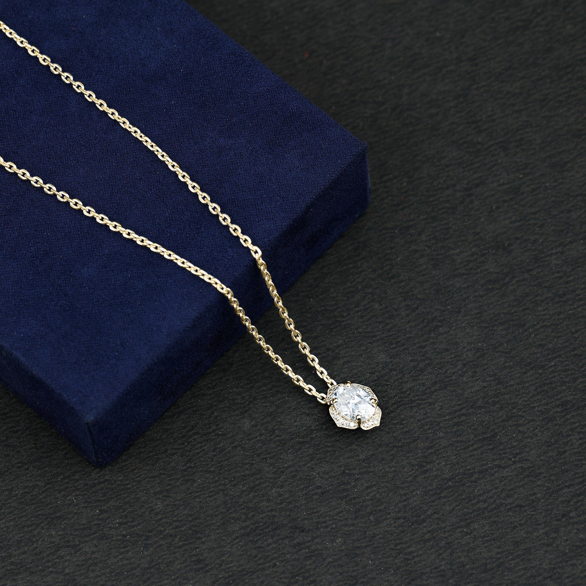 6X8 MM Oval Shape Lab Grown Diamond Vintage Flower Necklace