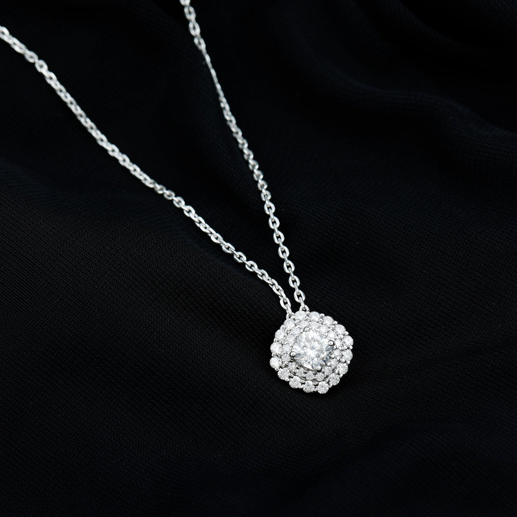 Lab Grown Round Diamond Double Halo Bridal Necklace With Accent