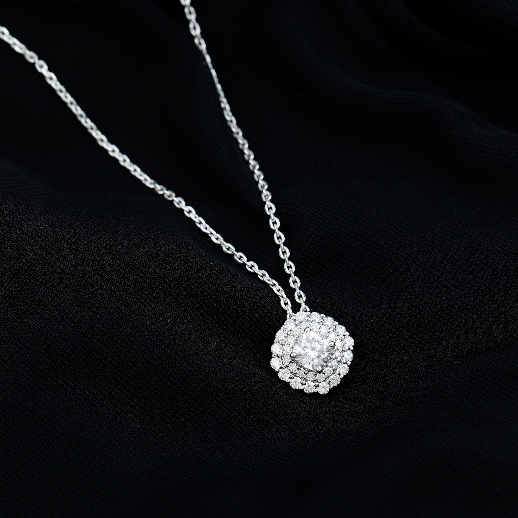 Lab Grown Round Diamond Double Halo Bridal Necklace With Accent