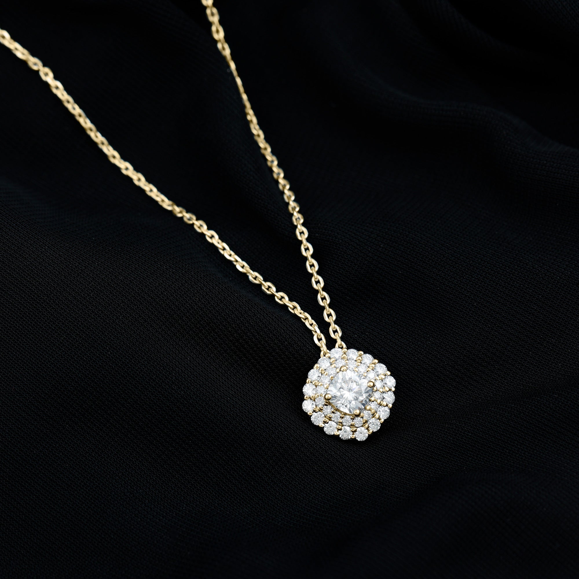 Lab Grown Round Diamond Double Halo Bridal Necklace With Accent