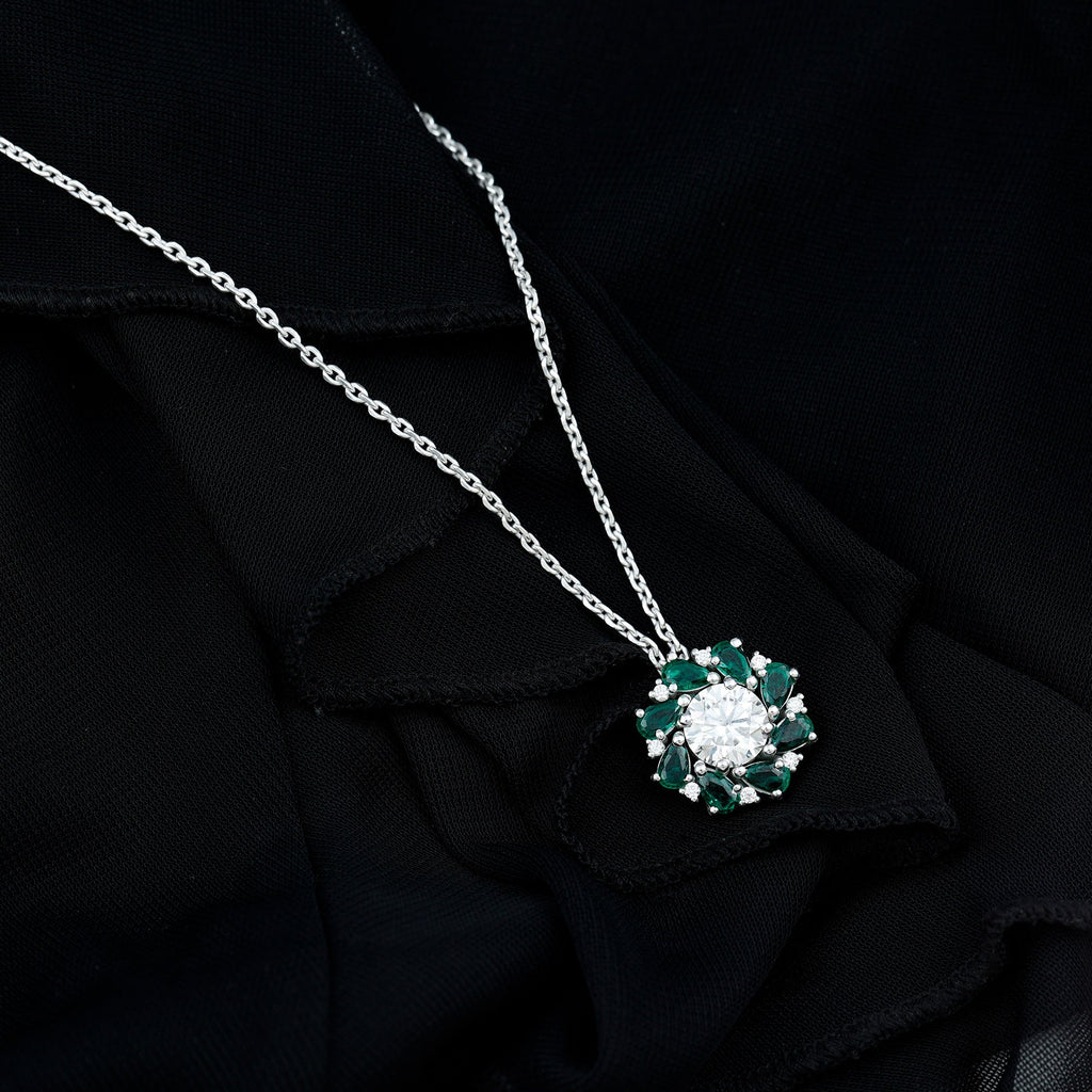 2 Carat Lab Grown Diamond Emerald Flower Bridal Necklace