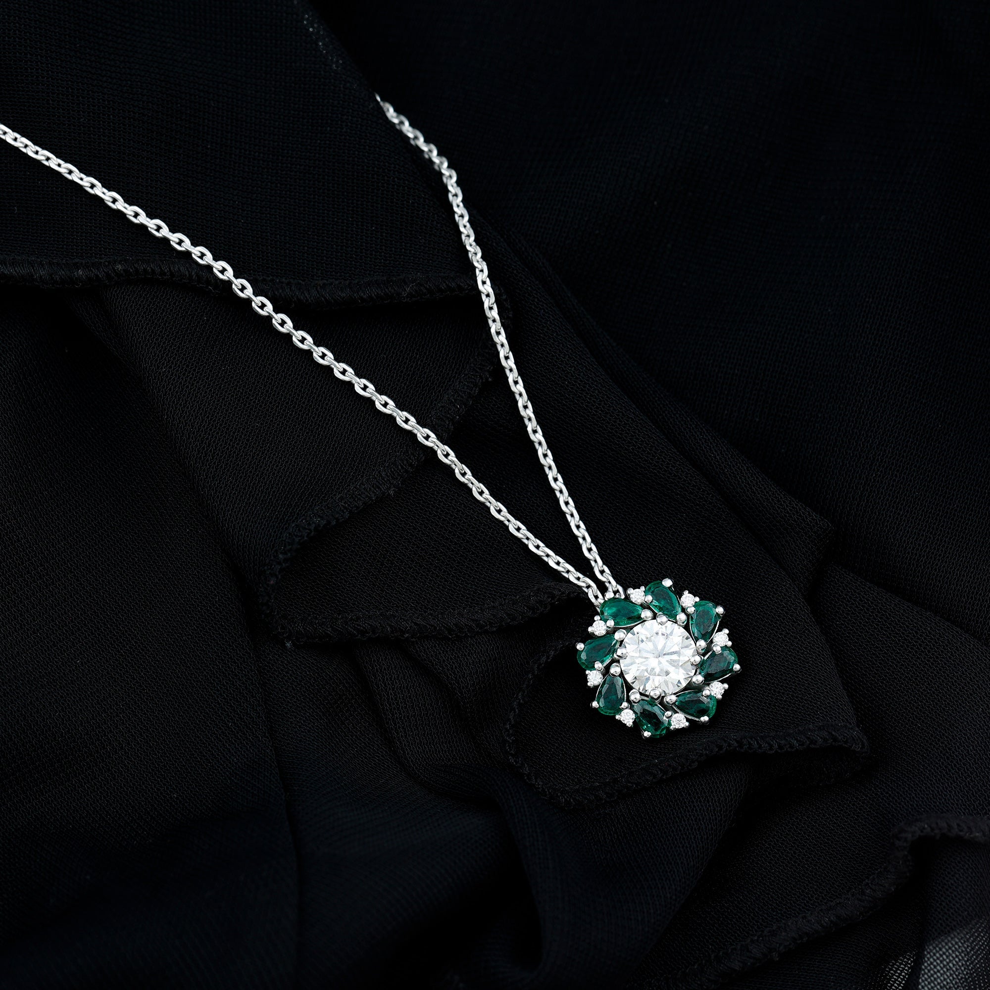 2 Carat Lab Grown Diamond Emerald Flower Bridal Necklace