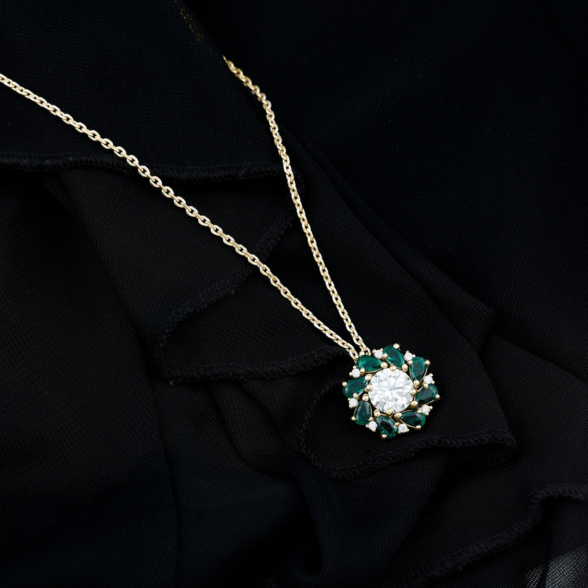 2 Carat Lab Grown Diamond Emerald Flower Bridal Necklace