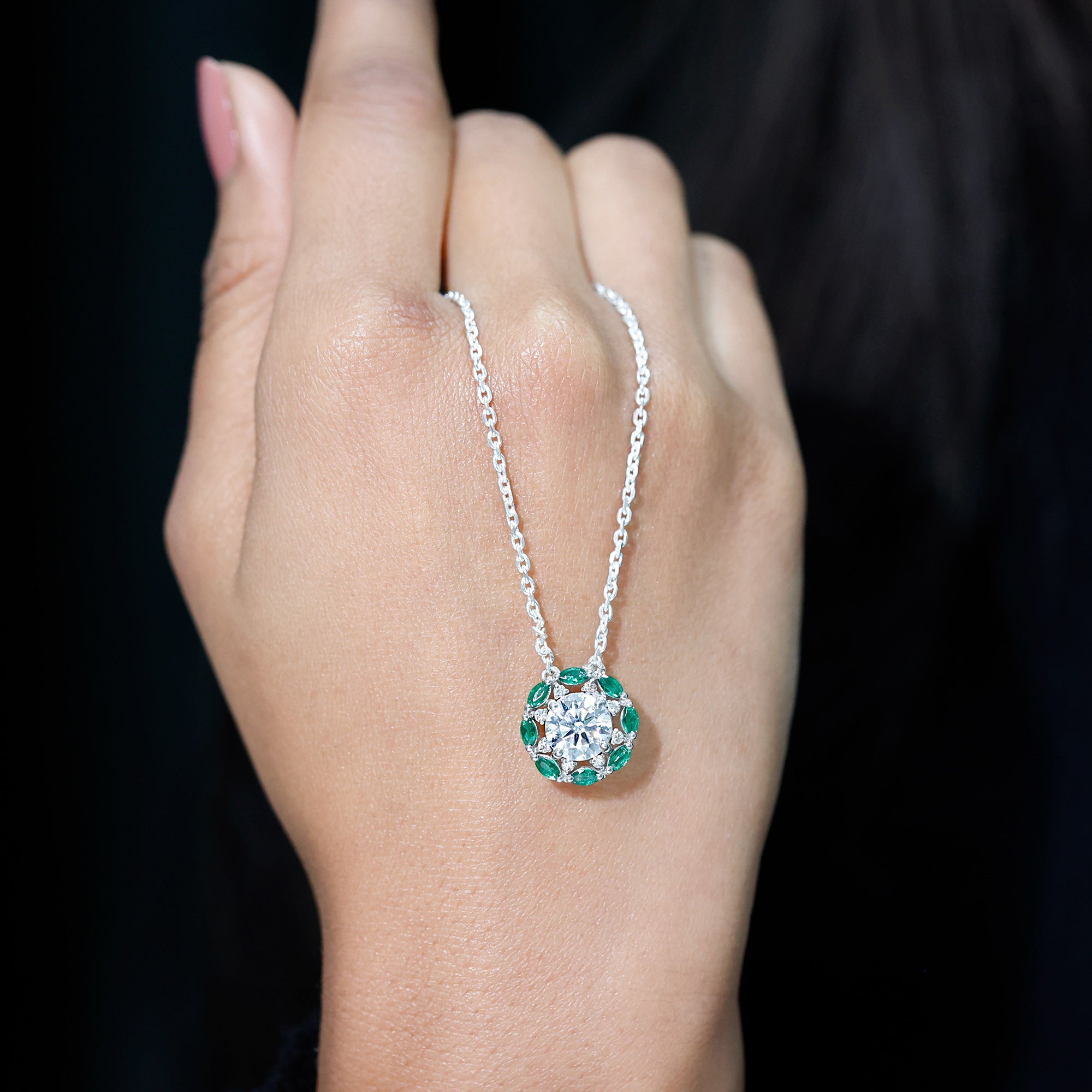 8 MM Lab Grown Diamond Bridal Necklace With Emerald