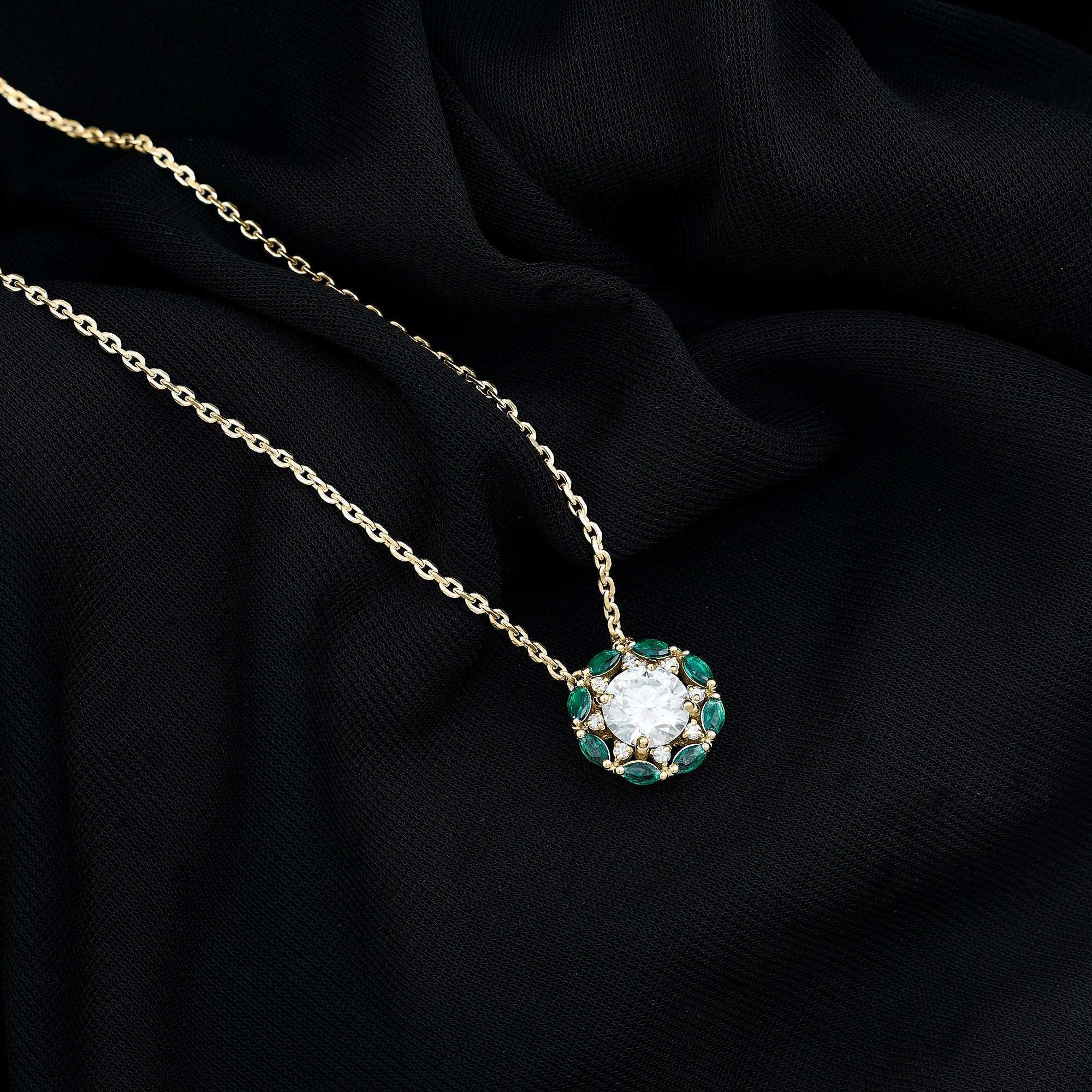 8 MM Lab Grown Diamond Bridal Necklace With Emerald