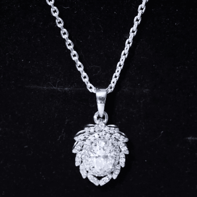 6X8 MM Oval Lab Grown Diamond Vintage Necklace With Double Halo