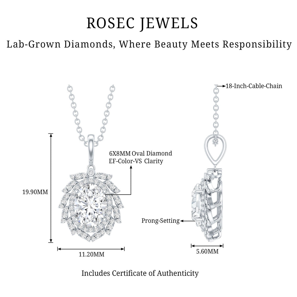 6X8 MM Oval Lab Grown Diamond Vintage Necklace With Double Halo