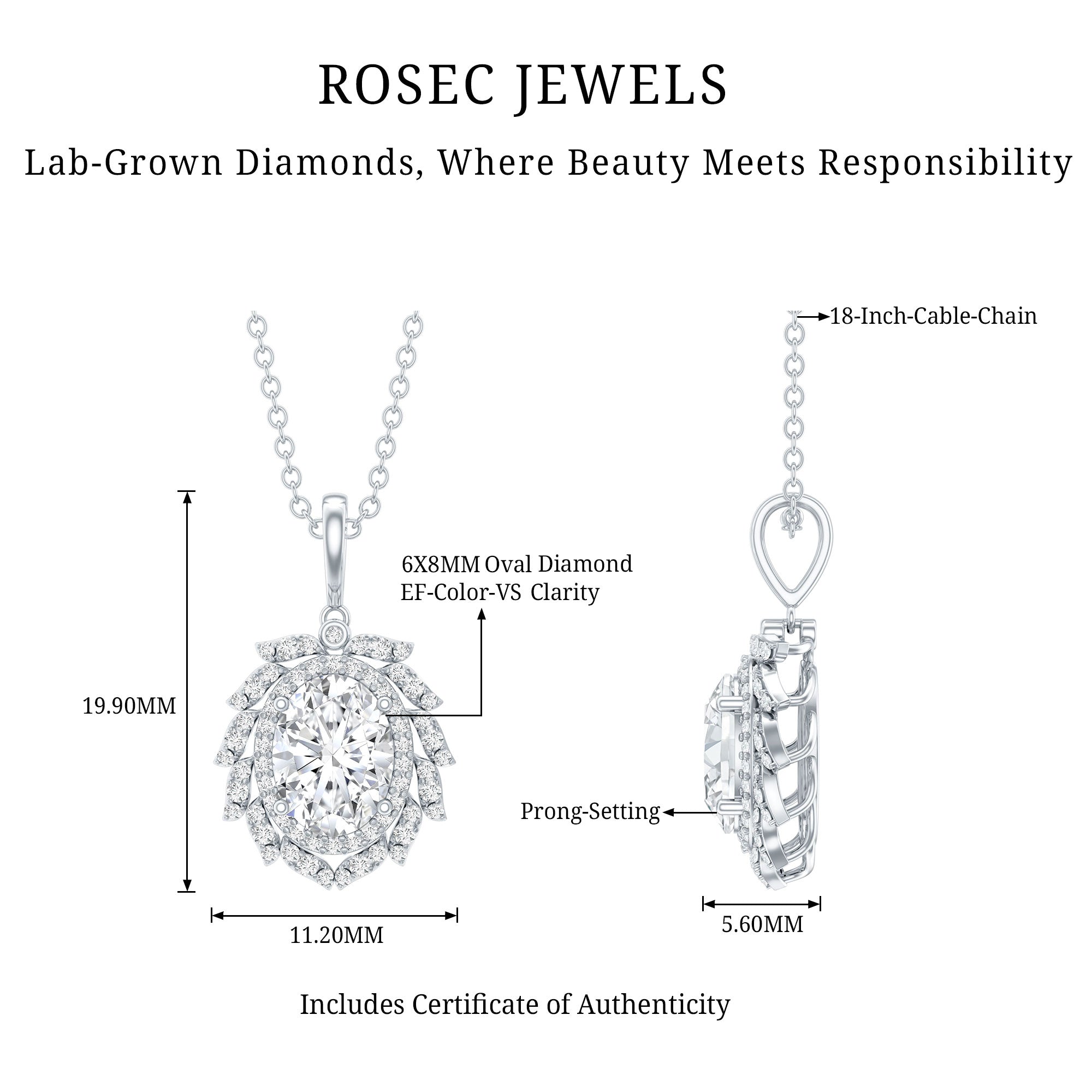 6X8 MM Oval Lab Grown Diamond Vintage Necklace With Double Halo