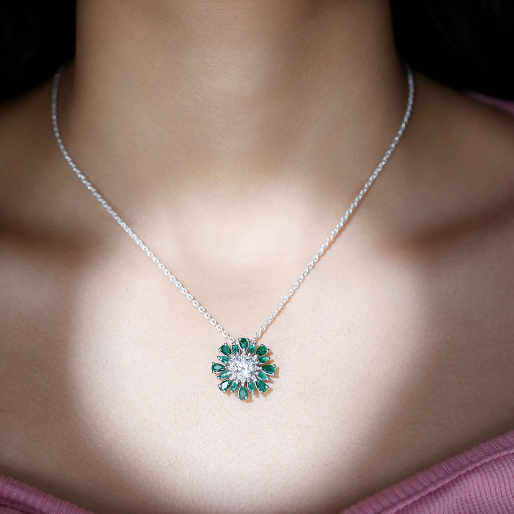 Certified 7 MM Lab Grown Diamond Statement Necklace With Emerald