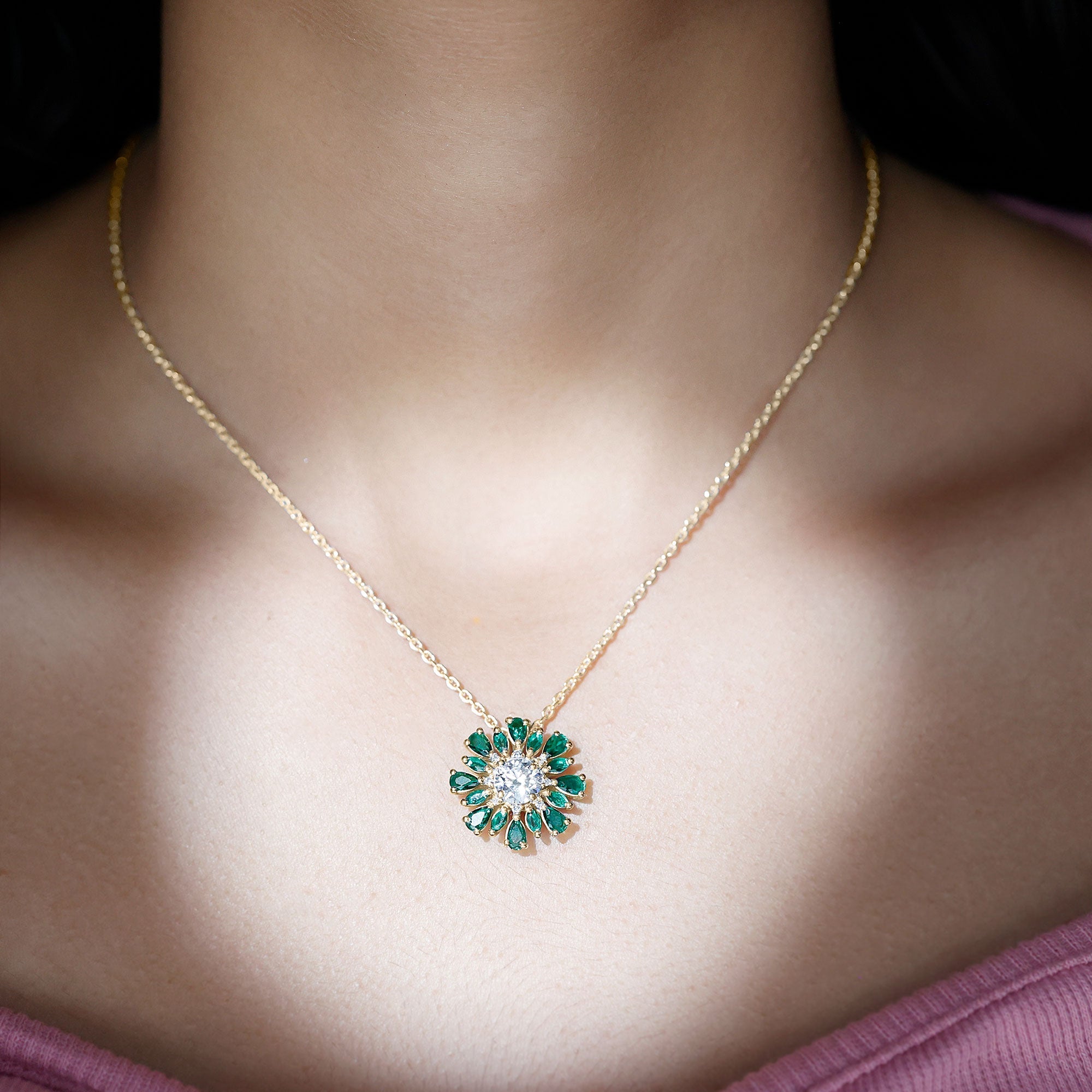 Certified 7 MM Lab Grown Diamond Statement Necklace With Emerald