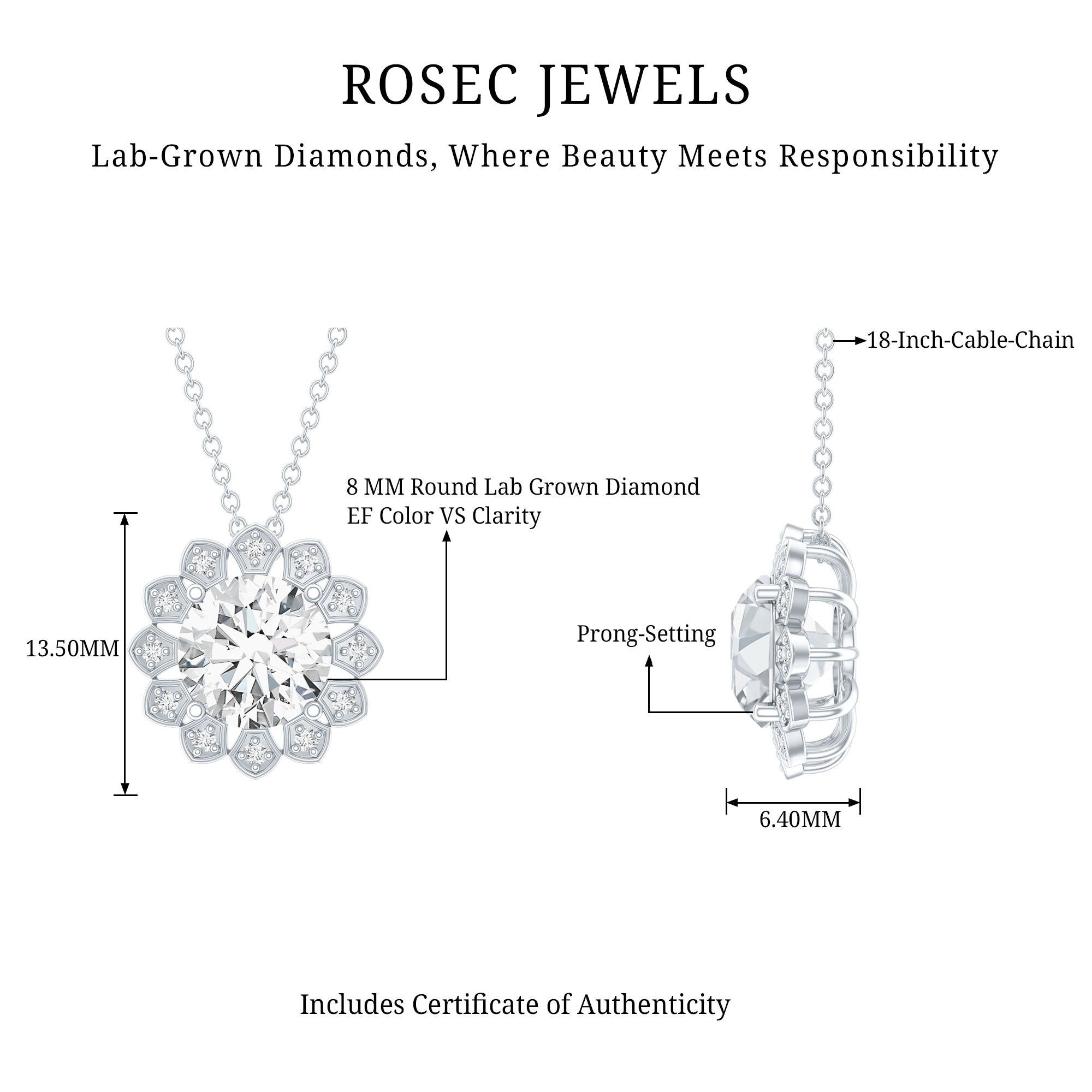 Certified 8 MM Lab Grown Diamond Cocktail Necklace For Women
