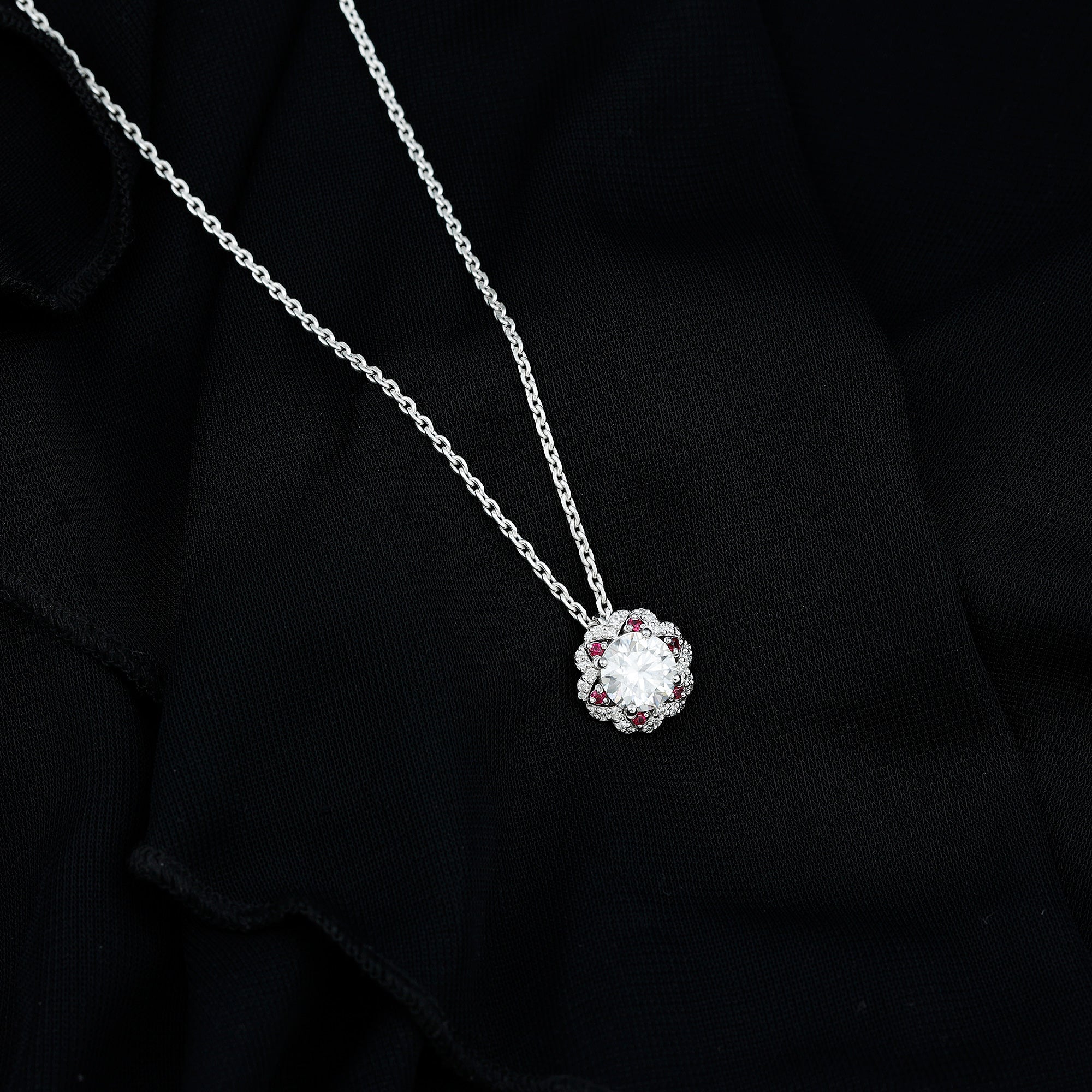 2 Carat Lab Grown Diamond Flower Statement Necklace With Ruby