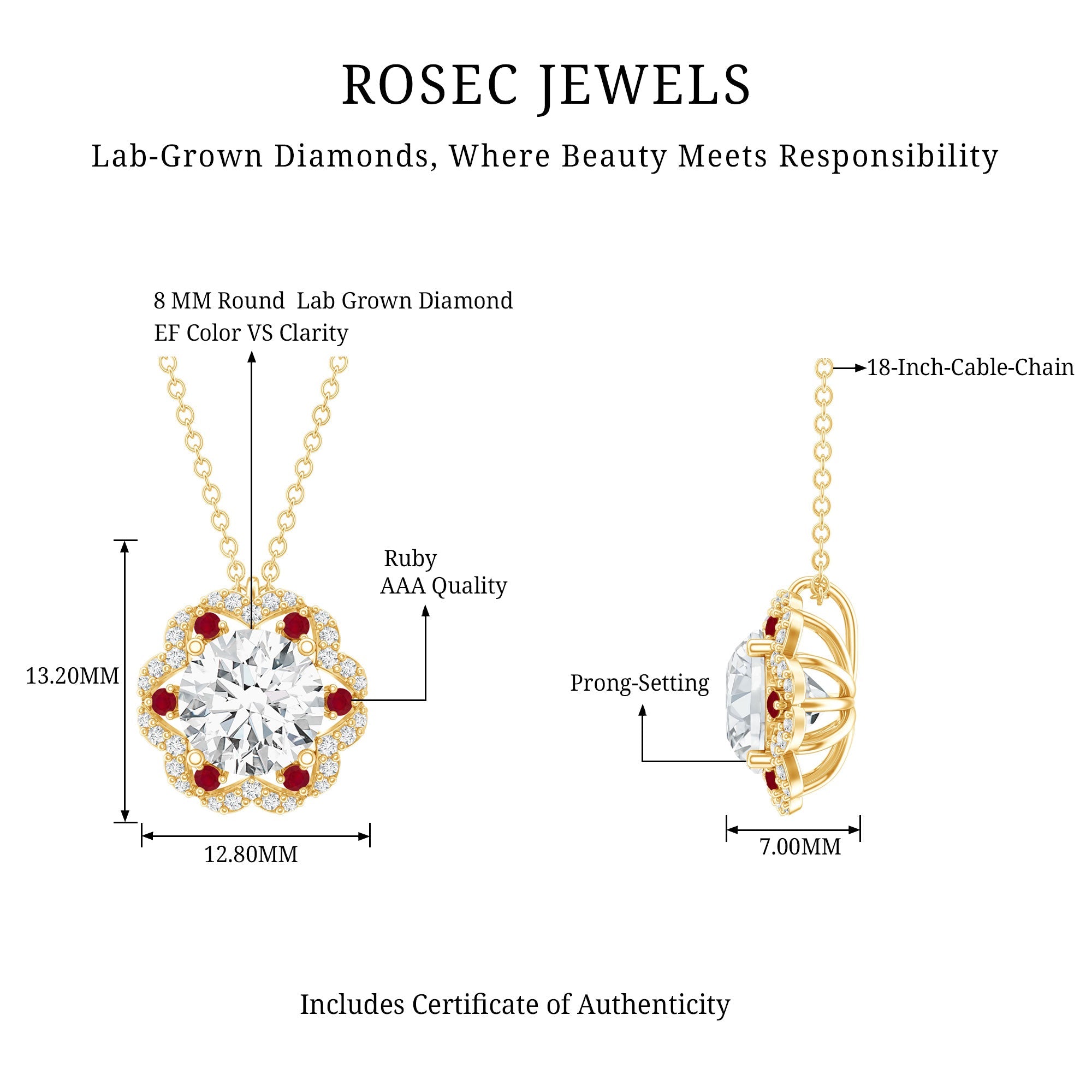 2 Carat Lab Grown Diamond Flower Statement Necklace With Ruby