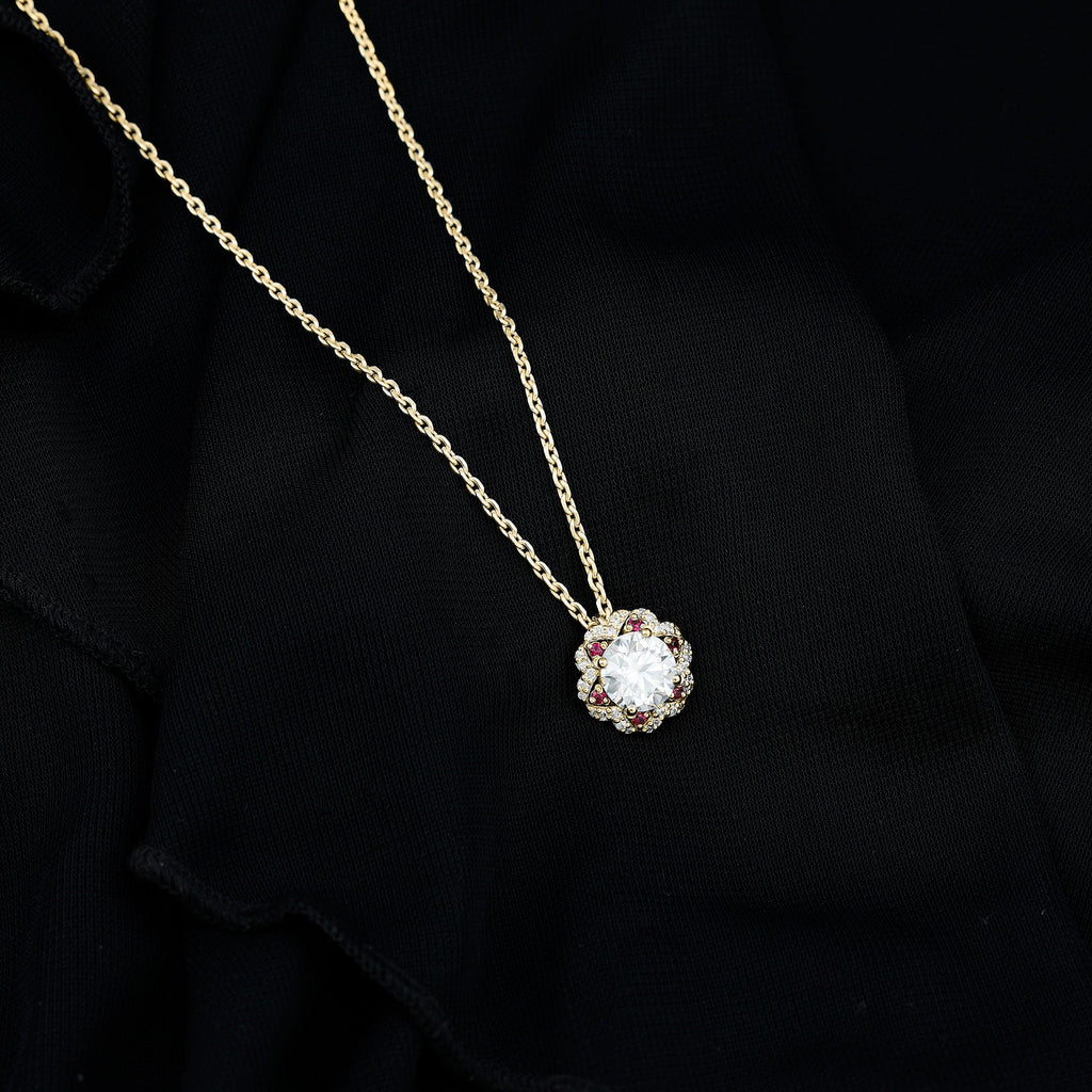 2 Carat Lab Grown Diamond Flower Statement Necklace With Ruby