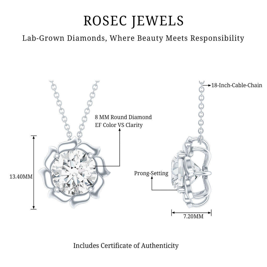 2 Carat Solitaire Lab Grown Diamond Flower Necklace