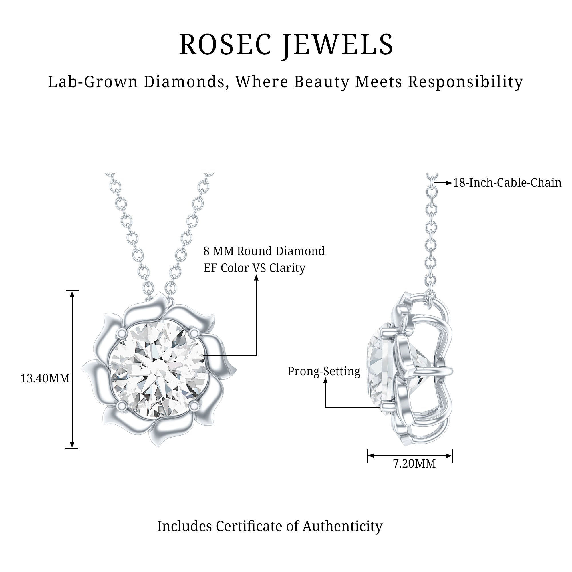 2 Carat Solitaire Lab Grown Diamond Flower Necklace