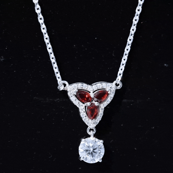 1 Carat Lab Grown Diamond Dangle Necklace With Garnet