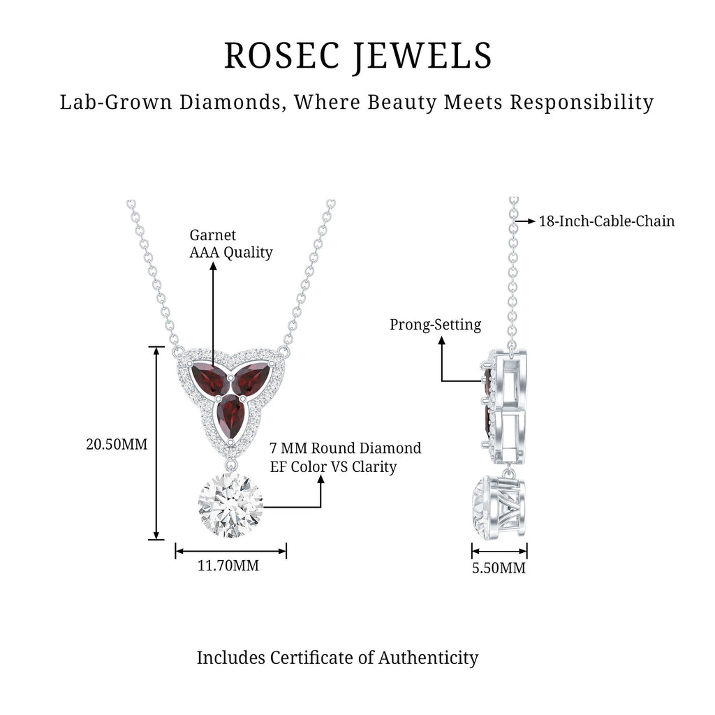 1 Carat Lab Grown Diamond Dangle Necklace With Garnet