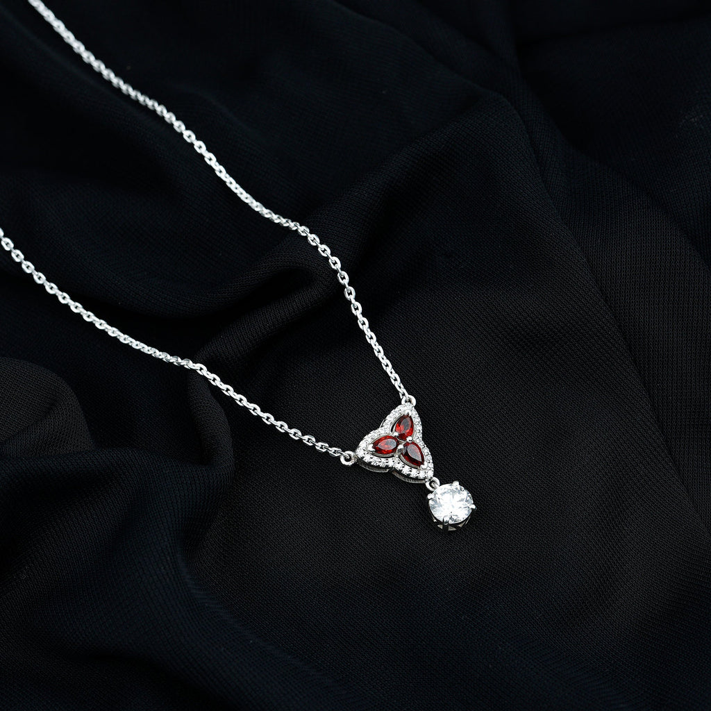 1 Carat Lab Grown Diamond Dangle Necklace With Garnet