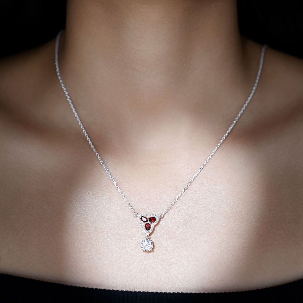 1 Carat Lab Grown Diamond Dangle Necklace With Garnet